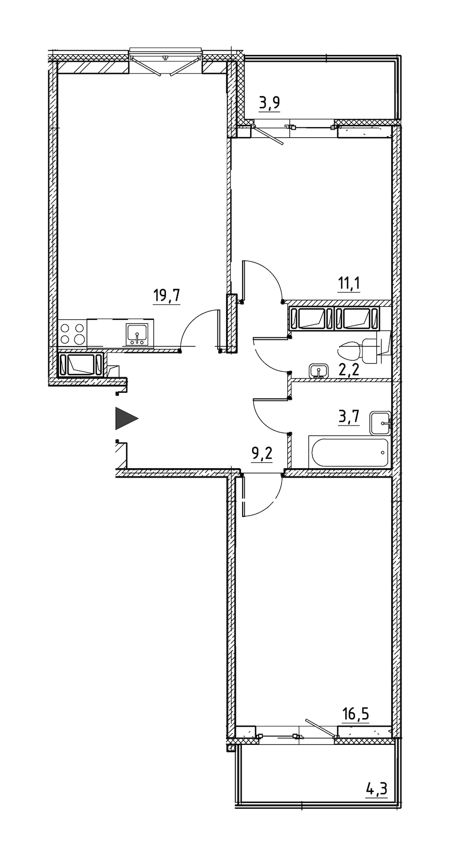 2-комнатная квартира 66 м², 11/12 эт., ЖК «Квартал Che»